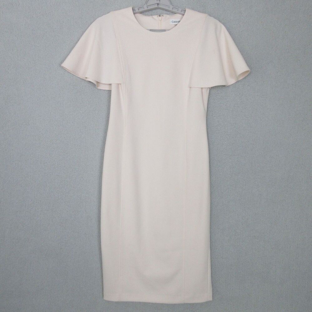 Calvin Klein Dress Womens 2 Pink Sheath Midi Short Flutter‎ Sleeve Back Zip